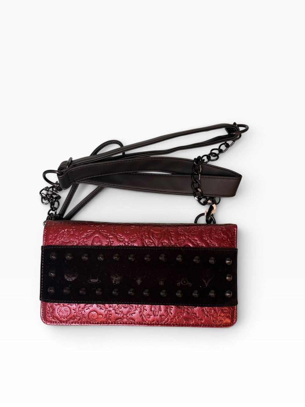 Loungefly Disney Villains Quiet Fandom Embossed Deep Red Crossbody Clutch Velvet